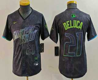 Youth Tampa Bay Rays #21 Jonny DeLuca Number Charcoal 2024 City Connect Limited Stitched Jersey->mlb youth jerseys->MLB Jersey
